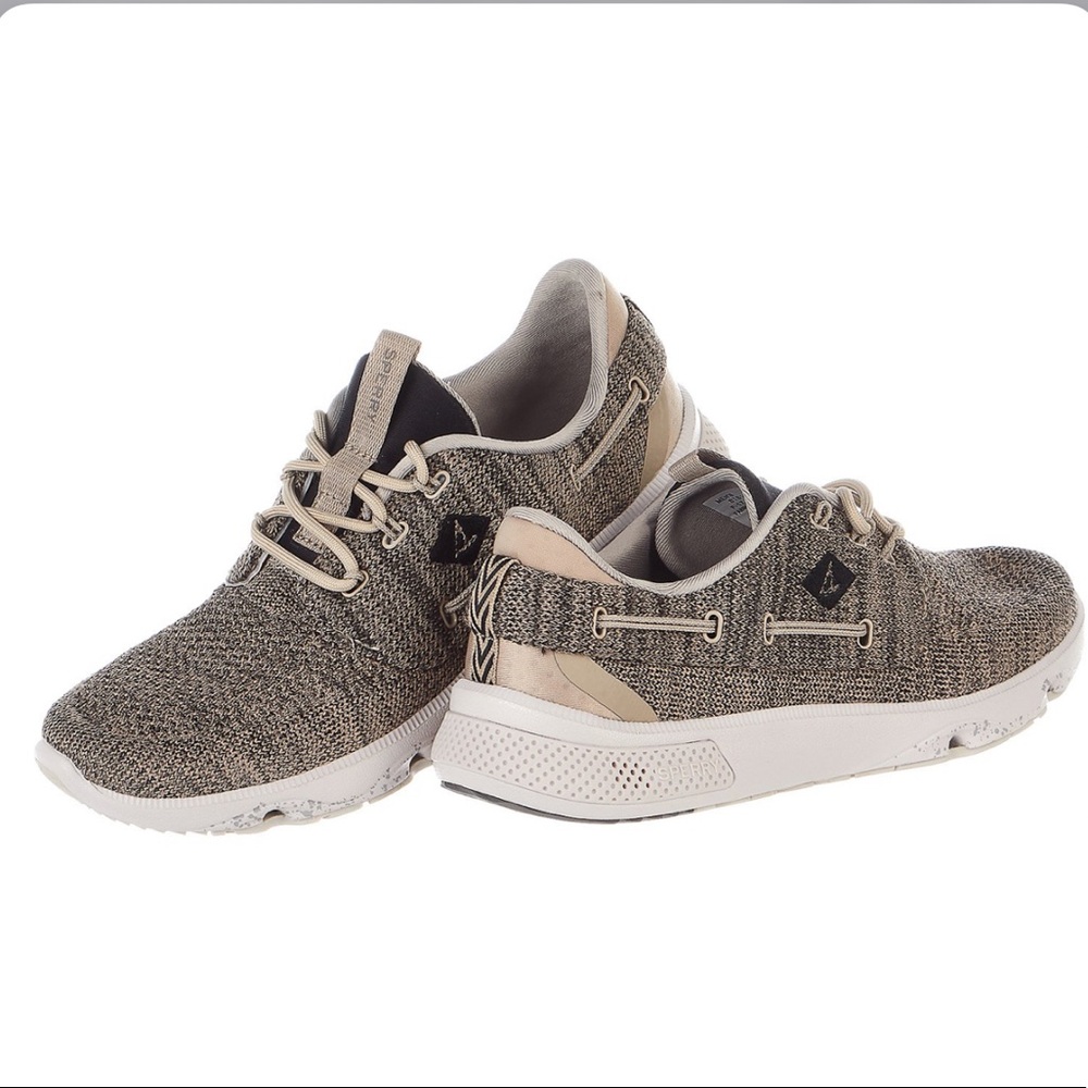 Sperry 7 Seas 3 Eye Knit Taupe Boat Shoes Sz 8